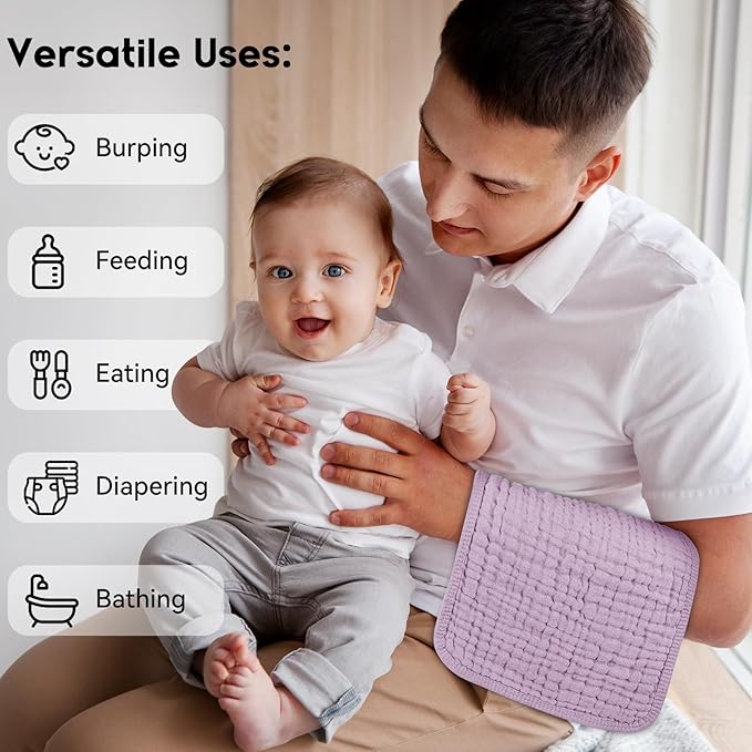 Muslin Burp Cloths for Baby 100% Cotton Burping Cloths for Boys Girls Large 20''X10'' Extra Soft and Absorbent 12 Pack - Gradient Purple