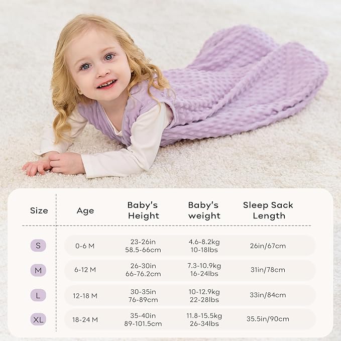 Fleece Baby Sleep Sack 6-12 Months with Plush Dots 1.5 Tog Baby Wearable Blanket with 2-Way Zipper Warm Sleeping Sack for Toddler Infant Newborn - Medium, Taro Purple