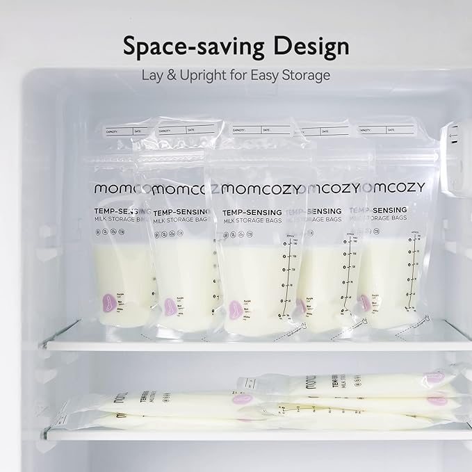 Momcozy Breastmilk Storing Bags, Temp-Sensing Discoloration Milk Storing Bags for Breastfeeding, Disposable Milk Storage Bag with 6 Ounce Self Standing, No-Leak Milk Freezer Storage Pouches, 120pcs