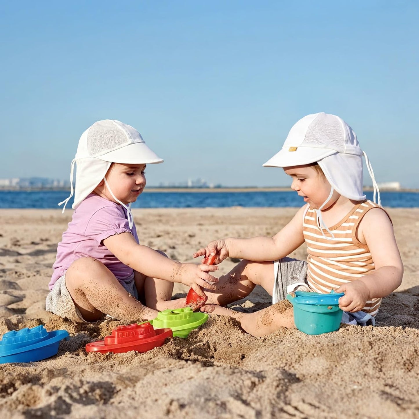 Baby Sun Hat with Breathable Mesh, UPF 50+ Cotton Adjusrtable Unisex Toddler Sun Hat for Summer Beach Swim