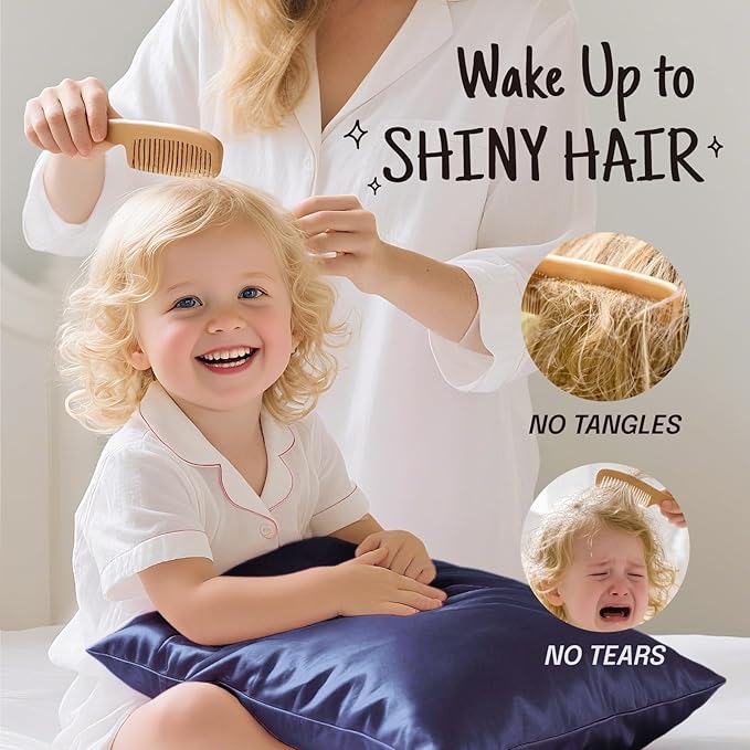 OLESILK 100% Mulberry Silk Toddler Pillowcase for Hair and Skin, Both Sides 19 Momme Pure Natural Silk Travel Pillow Cases with Hidden Zipper, 13"x 18", Navy