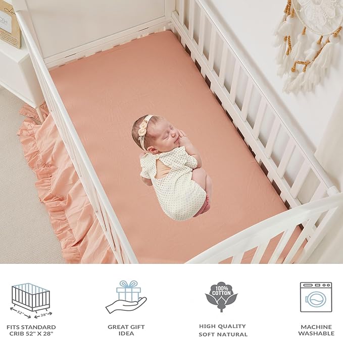 Brandream Gender Neutral Boho Bohemian Baby Girl Nursery Crib Bedding Set 3 Pieces Solid Blush Farmhouse Chic Ruffle Unisex Cozy 100% Washed Cotton