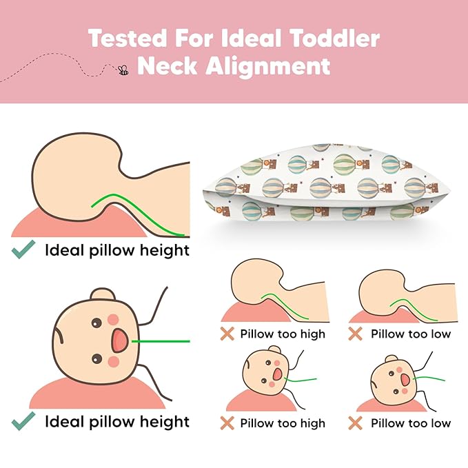 Toddler Pillow with Pillowcase - 13x18 My Little Dreamy Kids Travel Bed Pillows for Sleeping, Organic Cotton Small Pillowcase, Soft & Breathable, Machine Washable, Toddlers 2-5 (Hot Air Balloon)