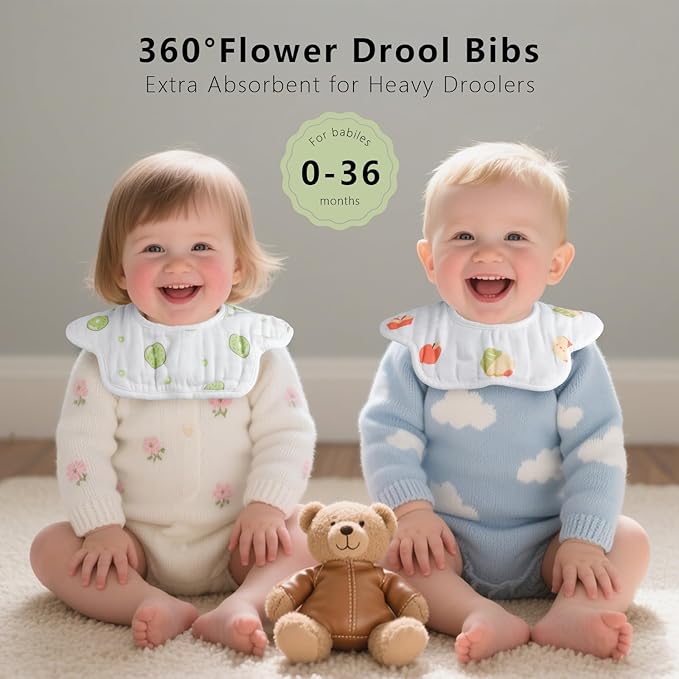 8-Pack 360° Rotate Organic Cotton Baby Bibs, Newborn Muslin Bibs For Teething And Drooling,Unisex Baby Bibs For Toddler, Adjustable With Snaps, Super Soft & Absorbent Baby Bibs For Boys And Girls.