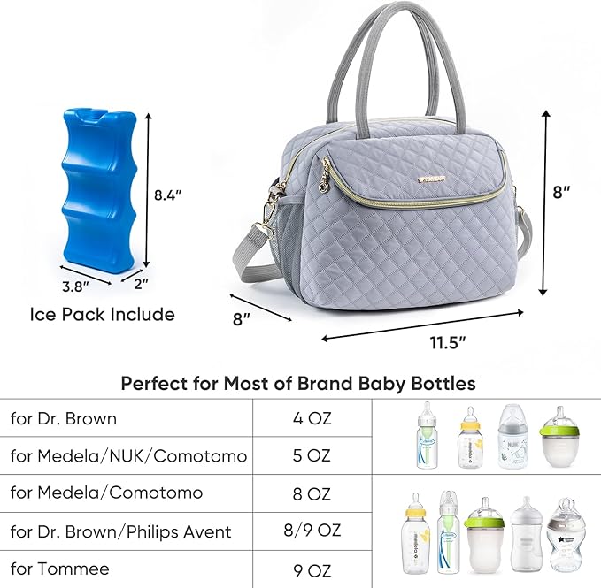 Breastmilk Cooler Travel Bag with 2 Wipes Dispensers & Ice Pack - 6 Bottle Cooler for 9 Oz - Breast Pump & Storage Bag for Daycare