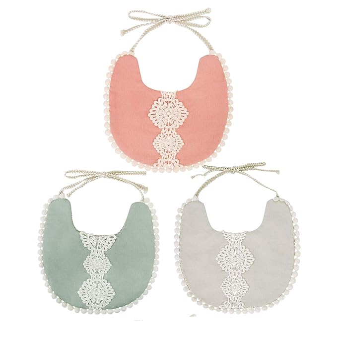 GZMM Baby Bib For Girls,Reversible Waterproof Handmade Natural Cotton Baby Drool Bib 0-12 months 3 Pack