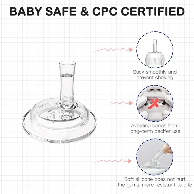 Sippy Straw Nipples for Dr. Browns Narrow Baby Bottles, Trainer Sippy Cup 100% Food Grade Silicone Soft Nipple, 8m+, Pack of 4