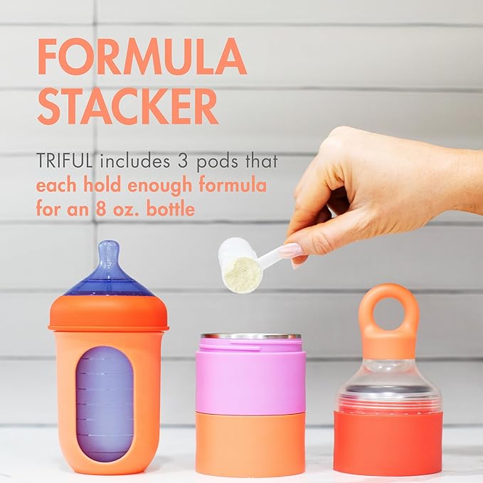 Boon Triful Baby Formula Dispenser On The Go - Insulated Stainless Steel Formula Containers with Stacking Design - Baby Bottle-Feeding Supplies for Travel - Pink