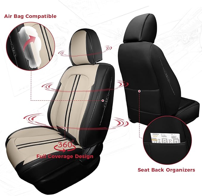 FREESOO Car Seat Covers Full Set, Leather Seat Covers for SUV, Beige Black Car Seat Covers Front Seats and Back, Waterproof Car Seat Cover, Carseat Seat Protectors, Auto Cushion Fit for Most Cars
