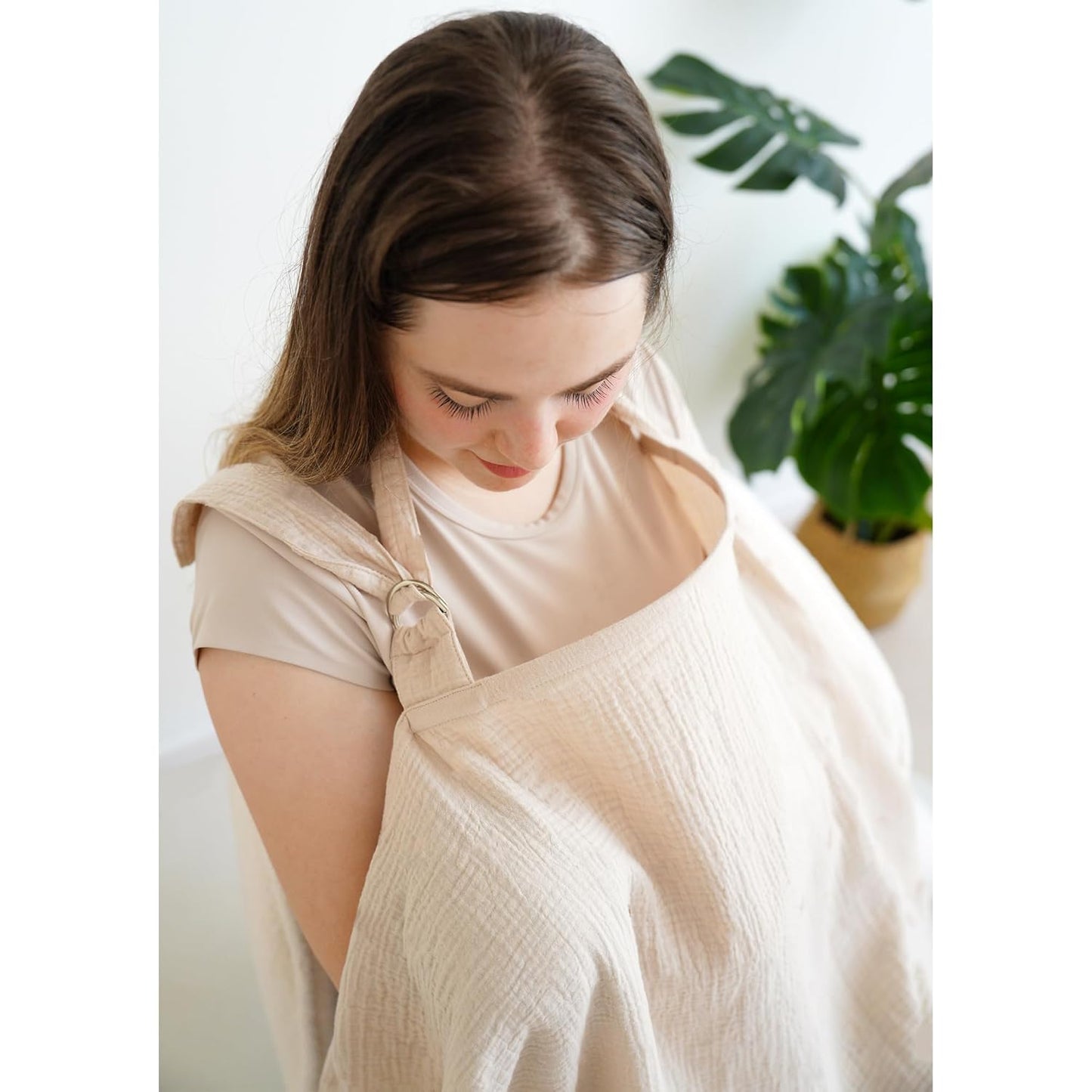 Muslin Nursing Covers for Breastfeeding, Privacy Breast Feeding Cover with Arch Neckline for Mom and Baby, Breathable 100% Cotton Nursing Apron Multi-use Stroller Cover