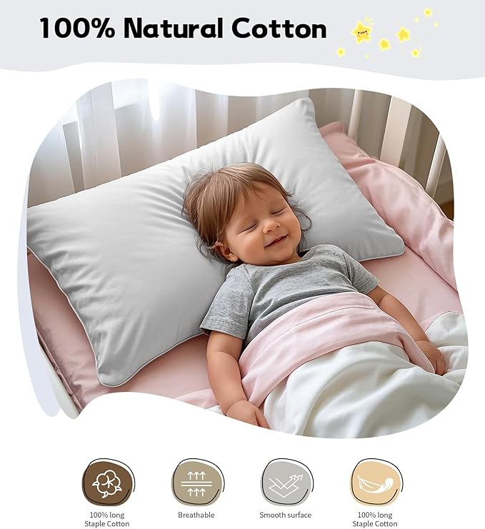 Deep Dream Toddler Pillowcases for 13x18 Pillow 2 Pack, 100% Cotton Travel Pillow Case Cover, 600 Thread Count Cotton Pillow Covers, Soft & Breathable Small Pillow Cases Envelope Closure, Light Grey