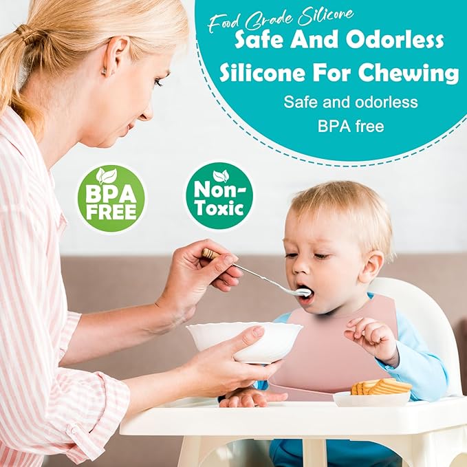 Silicone 8-Pack Bibs for Babies Toddlers Girls| Adjustable Waterproof BPA Free Soft Durable Bibs for eating with Large Pocket Food Catcher,Dishwasher Safe