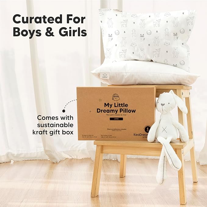 KeaBabies Toddler Pillow with Pillowcase, Jumbo 14X20 - Soft Organic Cotton Toddler Pillows for Sleeping - Machine Washable - Perfect for Travel, Toddler Bed Set (Safari Echo)