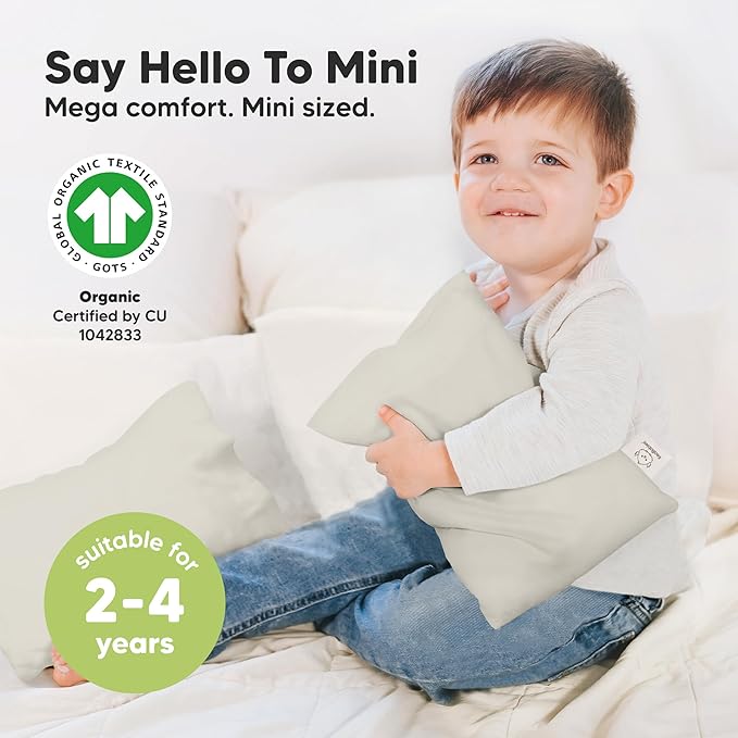 Mini Toddler Pillow with Pillowcase - 9x13 My Little Dreamy Travel Kids Pillow for Sleeping, Toddler Bed, Small, Tiny, Organic Cotton Pillowcase, Soft & Breathable, Kids 2-4 Years Old (Clay)