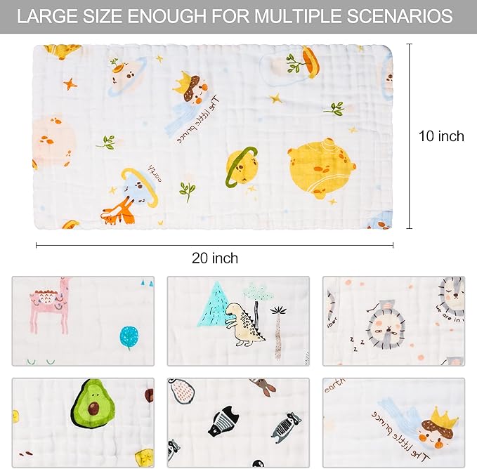 FOOK FISH Muslin Burp Cloths Cotton Burping Cloth 20'' X 10'' Pack of 6 for Baby Spit Up Cloths for Newborn,Absorbent,Soft,Large,6 Layers,Baby Burp Rags,Unisex,for Boys and Girls(Colorful)