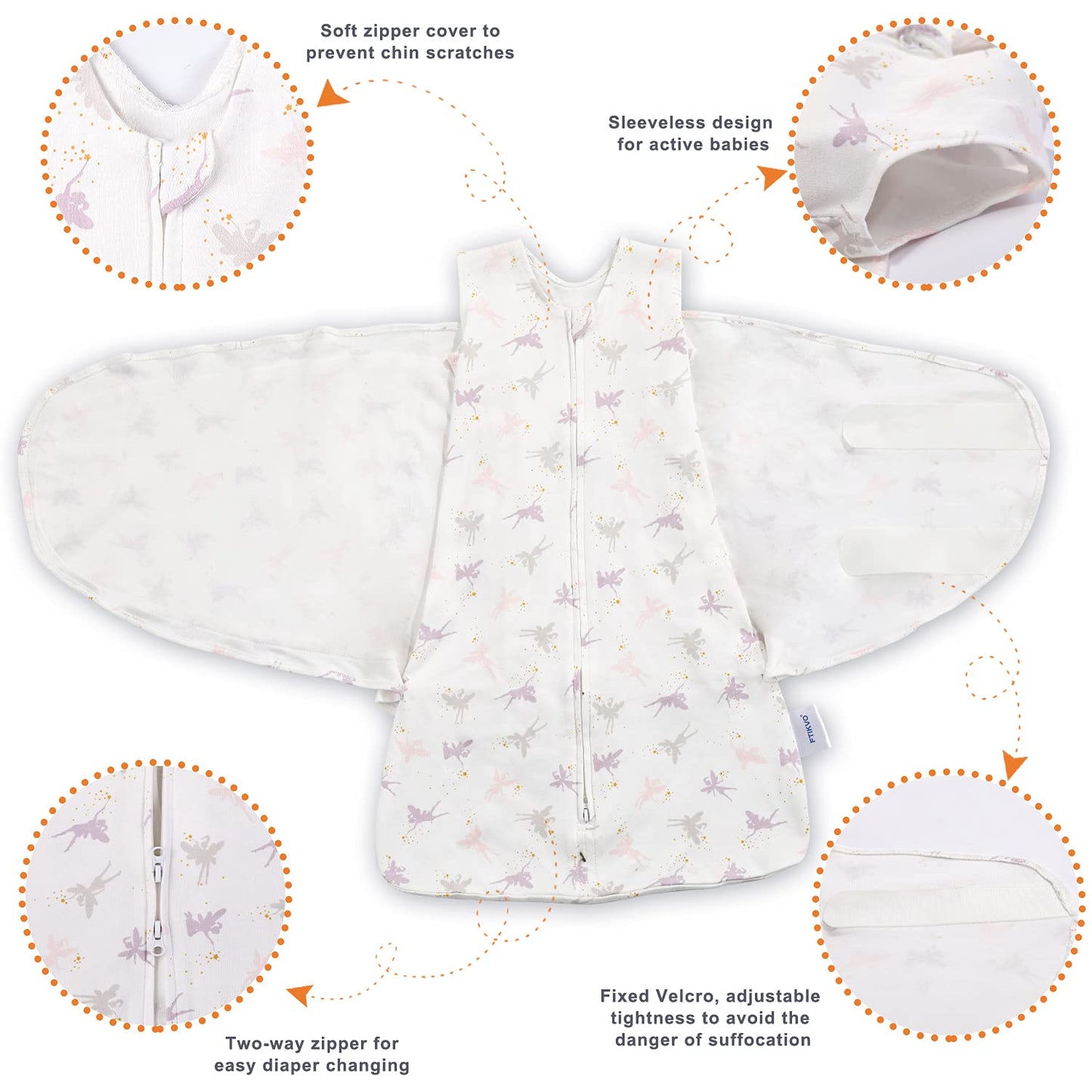 Swaddle-Blanket Baby Girl & Boy Swaddles Newborn Infant Transition 100% Cotton Wrap Blankets, 3-Way Adjustable Wearable Blanket, TOG 1.0 (Little Fairy, 3-6 Month)