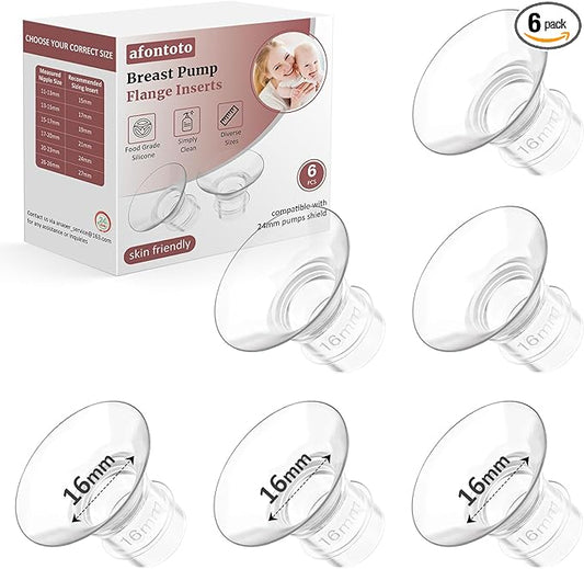 Flange Inserts 16mm for 24mm Flanges/Shields of Pumps, Softer Silicone Flange Insert Compatible with Momcozy/Spectra/eufy/Medela/TSRETE Breastpump, Replacement Pump Parts Flanges Sizing Kit, 6PCS-16mm