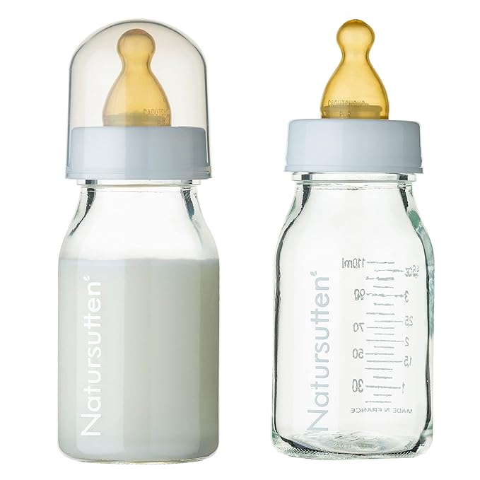 Natursutten Glass Baby Bottles 8 oz and 4 oz - Anti-Colic Baby Bottles for Breastfeeding Babies, Suitable for Boiling and Freezing - Bottles with Natural Rubber, Slow Flow Nipples for Newborn Babies