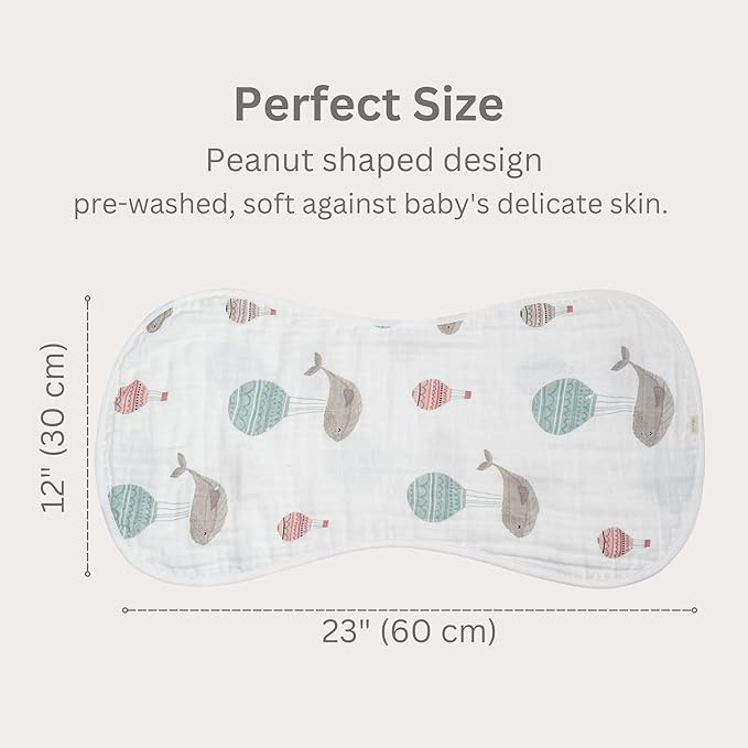 Ali+Oli 2-pk Muslin Burp Cloths for Baby Boys and Girls (Whale-White) Organic Baby Burp Cloth, Burp Rags for Newborn