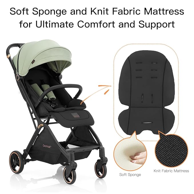 Gravity Folding Baby Stroller - Portable Travel Toddler Stroller w/Adjustable Backrest & Canopy, Cup Holder, Lightweight and UV Protected, One-Hand Automatic Folding - Green