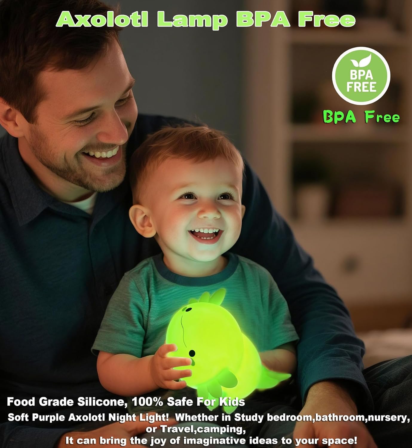 HAPPYBAG Axolotl Night Light,Cute Axolotl lamp Gifts for Kids,Dimmable Silicone Animal Nursery Night Light,Kawaii Rechargeable Bedside Touch Lamp,Baby Room Decor Axolotl Light