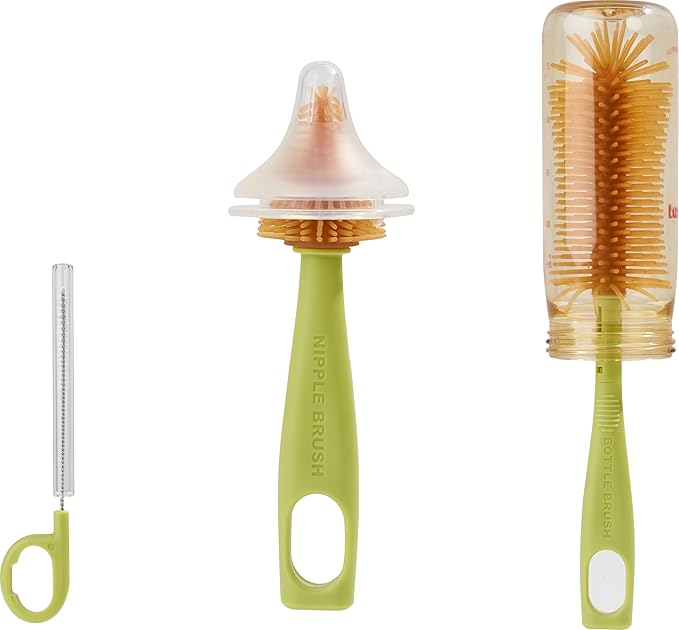 Travel Bottle Cleaner kit, 6in1 Baby Toddler Travel Essential Silicone Bottle Brush Set, Baby Bottle Soap Dispense, Drying Rack, Nipple, Straw Breast Pump Cleaning, Storage Case, Gift for Moms (Green)