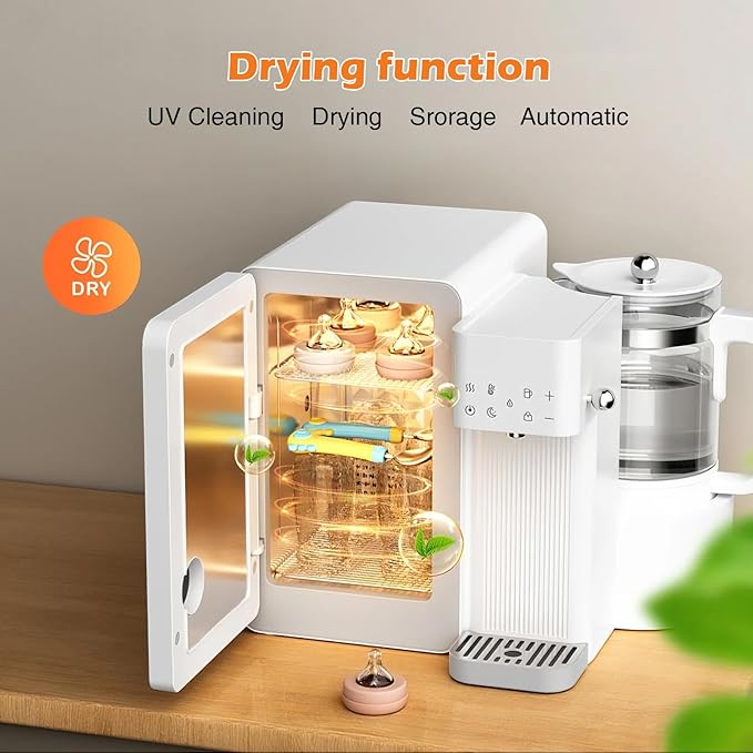 UV Sanitizer and Dryer 6-in- 1 Sanitizing Machine for Baby Bottles ，1.5L Formula Maker with Night Light 4 Temperature Control 24H Keep Warm 72H Storage