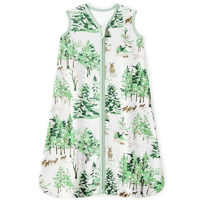 Baby Sleep Sack 12-18 Months 100% Cotton Lightweight 0.5 TOG Wearable Blanket Baby Sleep Bag with 2-Way Zipper for Infant Toddler Green Pine Tree