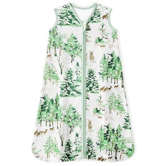 Baby Sleep Sack 0-6 Months 100% Cotton Lightweight 0.5 TOG Wearable Blanket Baby Sleep Bag with 2-Way Zipper for Newborn Infant Green Pine Tree