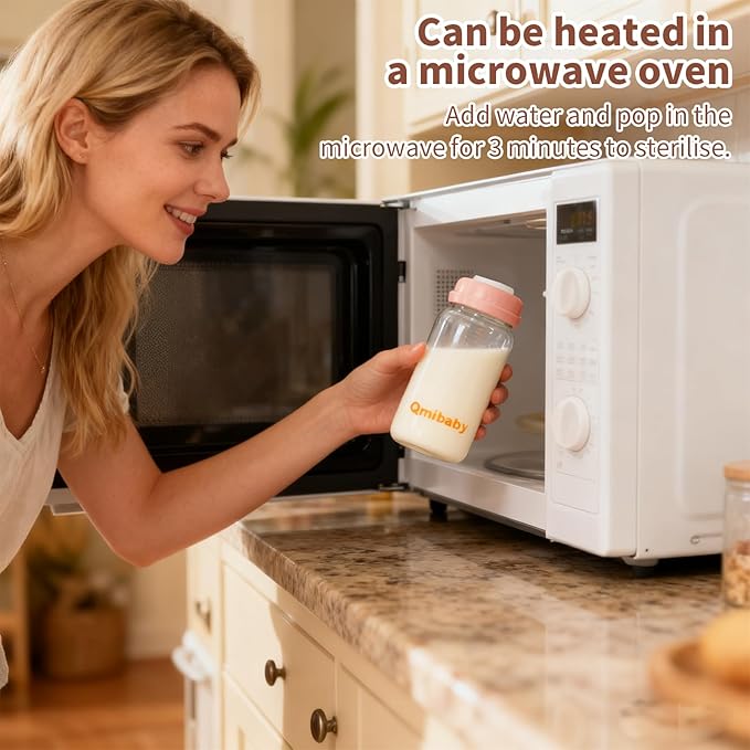 Breast Milk Storage Bottles 240ml 8oz BPA-Free Leak-Proof Natural Baby Bottle for Breastmilk Storage Wide Neck Bottles with Screw Ring Sealing Disk Breastfeeding (Grey+Pink, 240ml-6Packs)