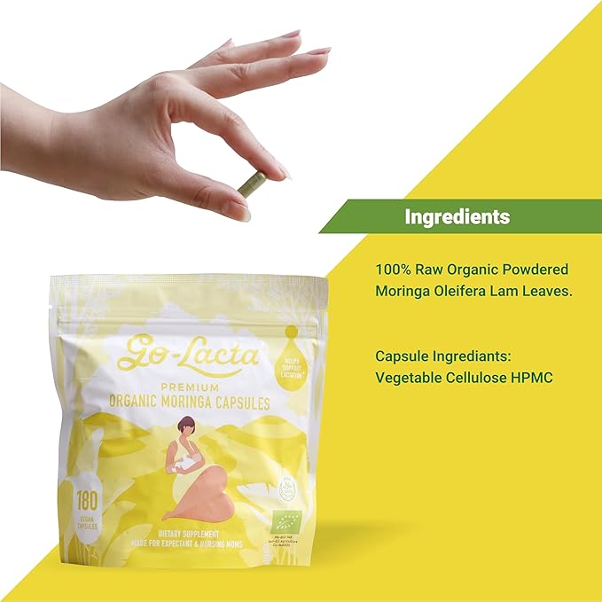 Go-Lacta 100% Organic Premium Moringa Capsules for Breastfeeding - Build Breast Milk Supply Before Birth - Healthy Breastfeeding for Mom and Baby - Increase Breast Milk Supply