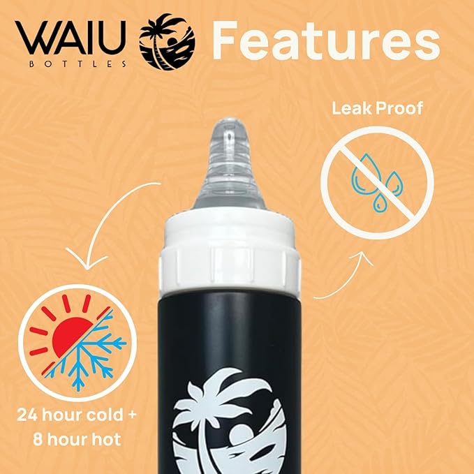 Waiu Insulated Stainless Steel Baby Bottle BPA-Free | Keeps Drinks Hot for 8 Hours, Cold for 24 Hours | 4 oz. (Black)