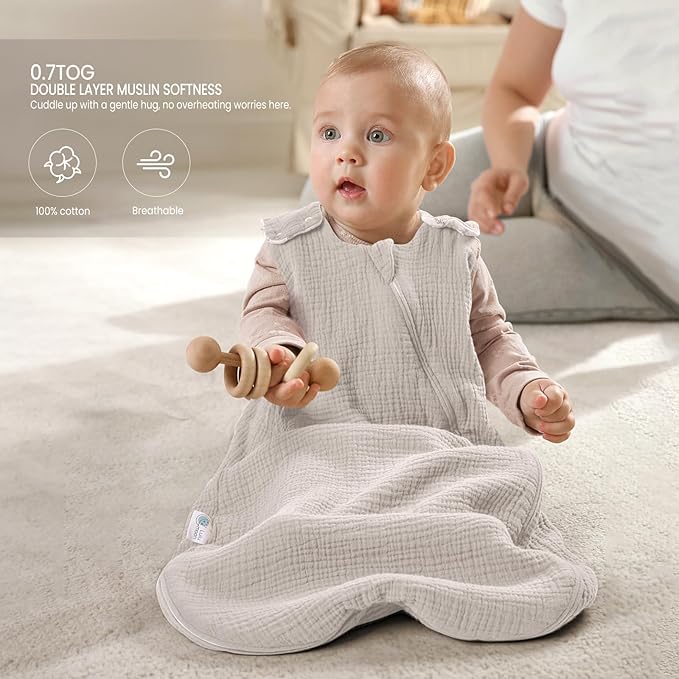 lulumoon Sleep Sack Muslin for Baby: Cotton Wearable Blanket for 15-24 Months - Soft Lightweight Ideal for Nursery Lounge Nighttime Naptime