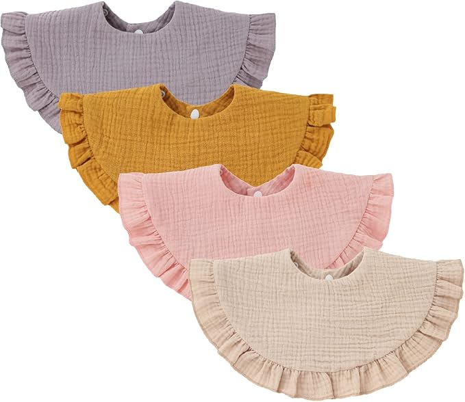 Nishine 4 pcs Unisex Baby Muslin Bandana Drool Bibs 360 Degree Rotatable Cotton Teething Feeding Drooling Bibs for Boy Girl