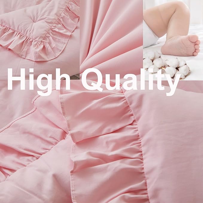 Brandream Farmhouse Crib Bedding Sets for Girls and Boys | 3 Piece Nursery Set Pink Ruffles | Baby Comforter, Fitted Crib Sheet, Crib Skirt Included,100% Cotton Percale