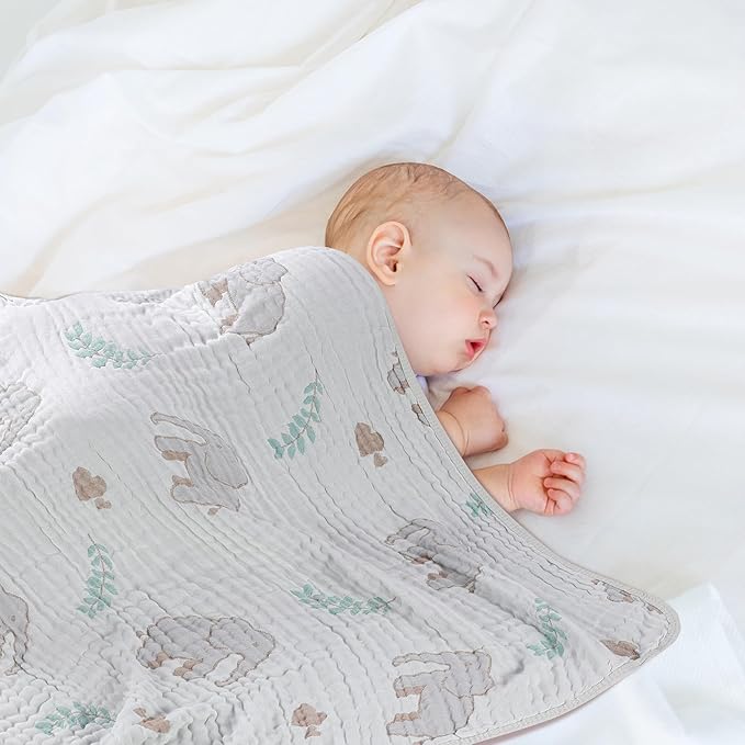 Ultra Soft Muslin Baby Blanket, A Versatile Swaddle and Bed Blanket for Babies, Toddlers, Boys, and Girls (Forest Elephant 1 Pack).