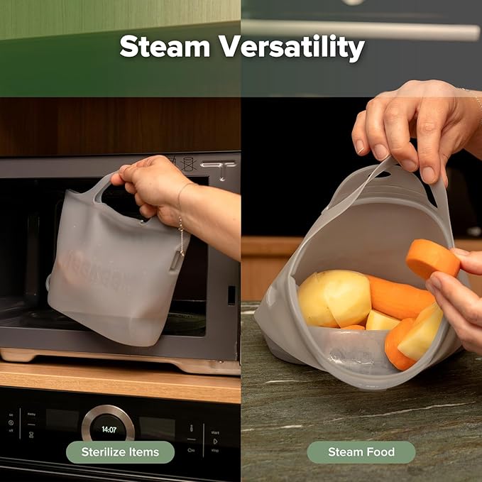 Haakaa On-The-Go Silicone Microwave Steamer & Steriliser Bag, 40oz/1250ml Reusable Silicone Steaming Bags for Baby Bottles, Breast Pump, Accessories, Pacifiers, Teethers, 1PC