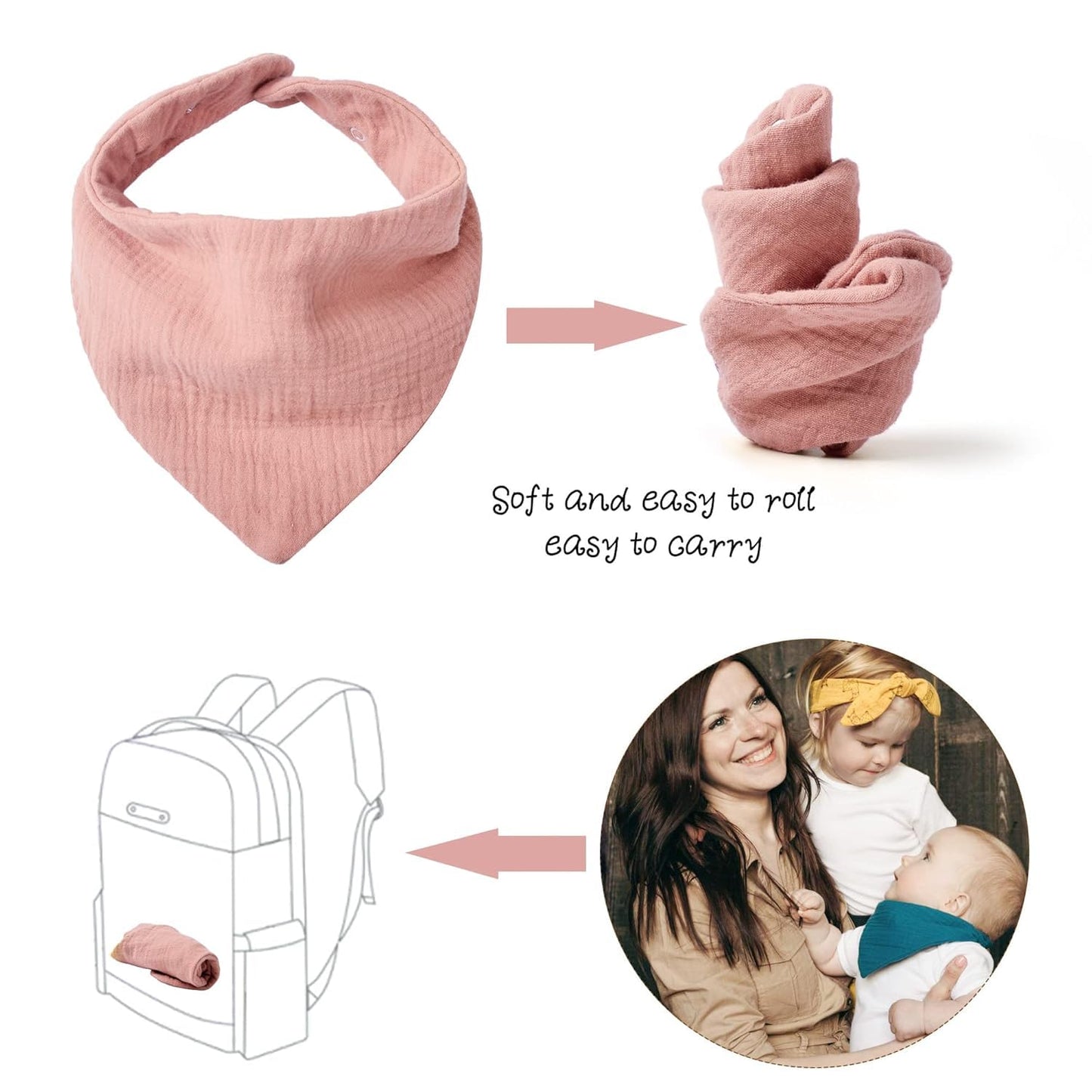 Konssy Muslin Baby Bibs 10 Pack Baby Bandana Drool Bibs 100% Cotton for Unisex Boys and Girls, Soft Absorbent Set for Teething and Drooling