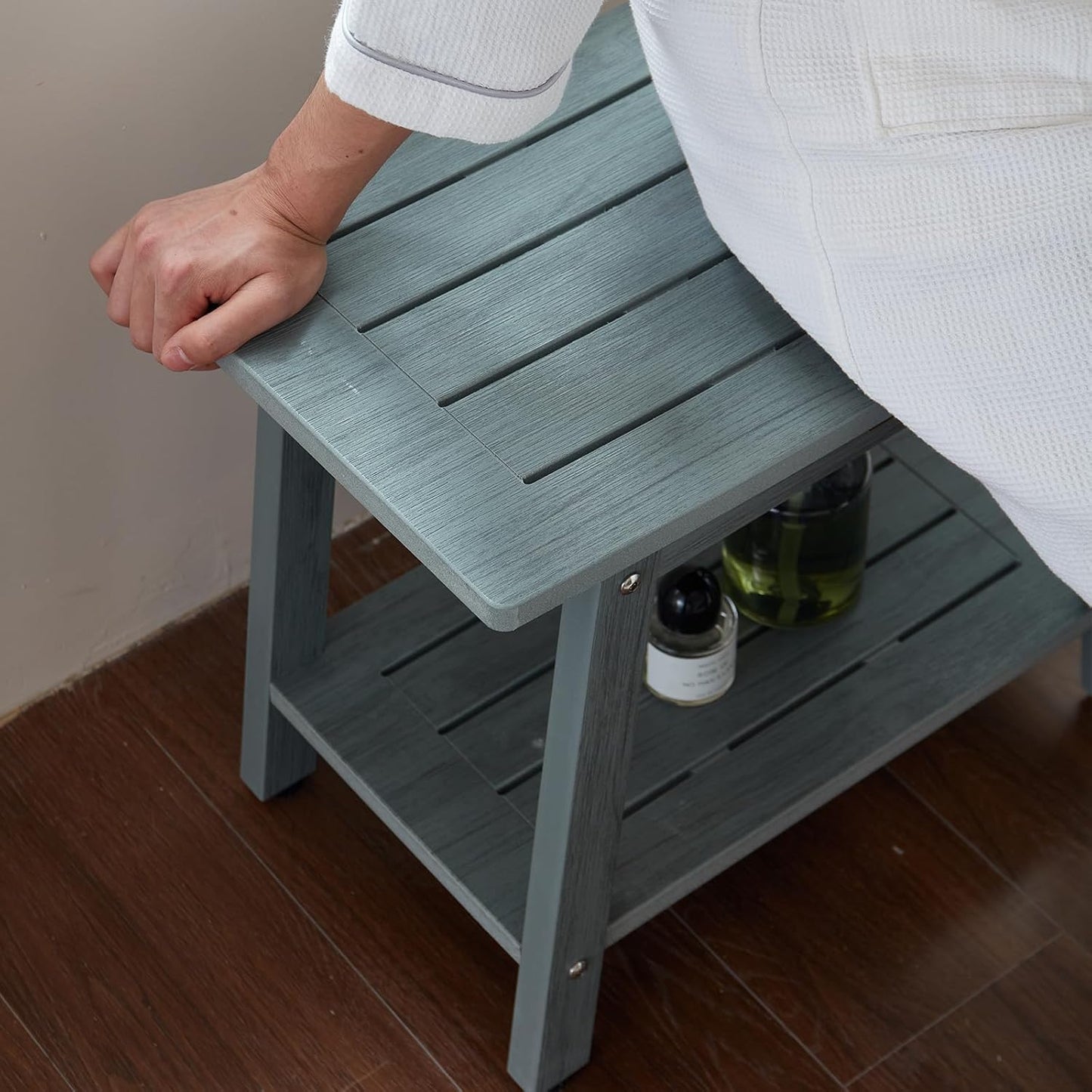 Large Shower Bench Seat, HDPS Shower Stool for Inside, Waterproof Spa Bath Chair for Shaving Leg, Weather Resistant/Non-Slip, Indoor/Outdoor Use, No Maintenance, Gray