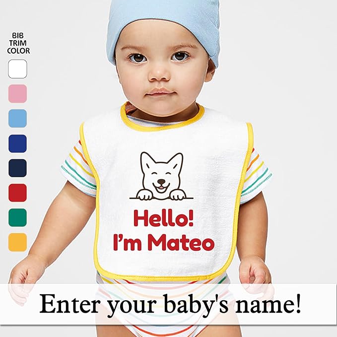 Personalized Baby Bib – Soft Cotton Terry, Cute Jindo Dog Design with Custom Text (1-2 Lines) – Newborns & Toddlers