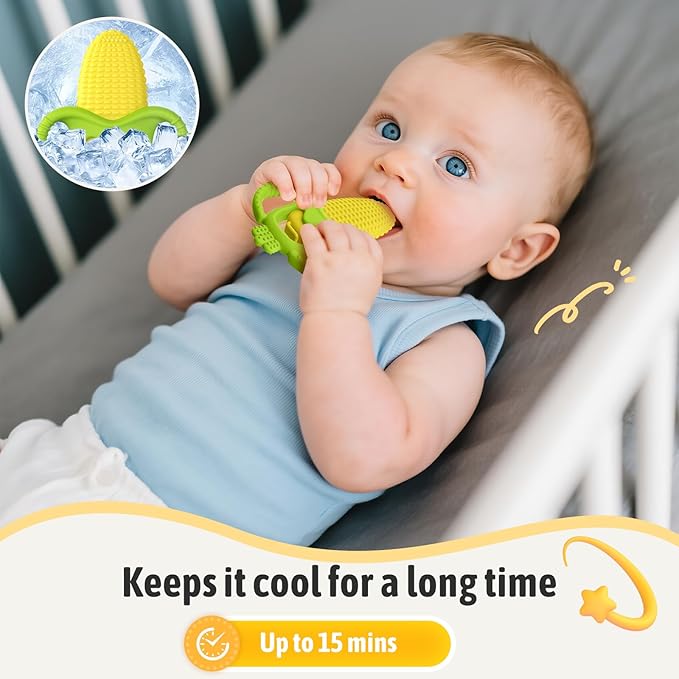 akolik Baby Teething Toys, Baby Frozen Teething Relief, BPA Free Infant Chew Toys Newborn Accessories, Cold Freezer Teethers for Babies 0-3-6-9-12 Months Old Boys Girls(Corn B)