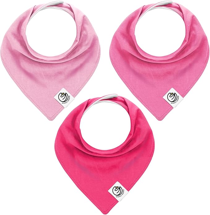 Premium Baby Bibs – 3 Pack for Boys & Girls | Natural Cotton, Super Absorbent Drool & Teething Bibs with Adjustable Snaps - Pink Bandana Bibs