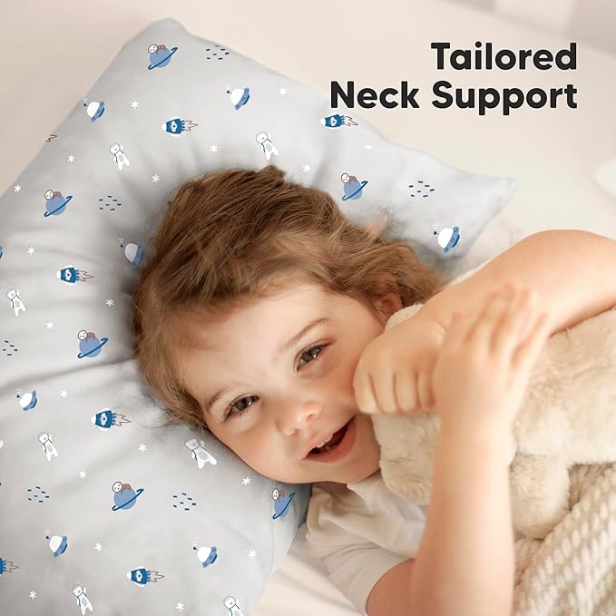 KeaBabies Toddler Pillow with Pillowcase, Jumbo 14X20 - Soft Organic Cotton Toddler Pillows for Sleeping - Machine Washable - Perfect for Travel, Toddler Bed Set (Cosmo)