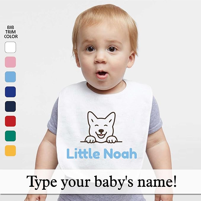 Personalized Baby Bib – Soft Cotton Terry, Cute Jindo Dog Design with Custom Text (1-2 Lines) – Newborns & Toddlers