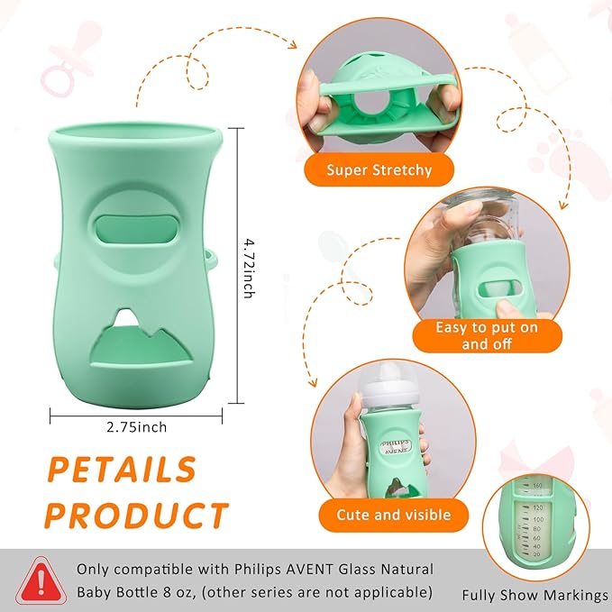 Silicone Sleeves for Avent Glass Natural Baby Bottle,4 Pack Bottles Shatter Proof Bottle Covers,Anti Flow Holder Compatible Baby Bottle 4 oz & 8 oz,BPA Free(Grey+White+Blue+Green)