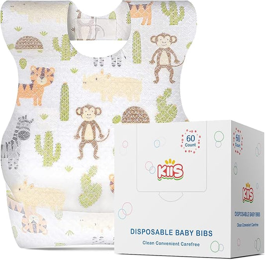 KIIS Disposable Baby Bibs for Baby Boys and Girls - Individually Packaged - Hygienic, Soft and Leakproof (20 PCS / 60 PCS)
