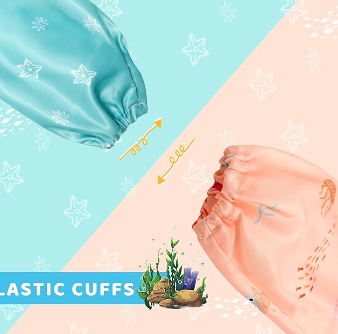 Little Dimsum Baby Bib with Pocket Waterproof Toddler Bibs Infant Feeding Bibs for Boys and Girls, Pack of 2 Colors