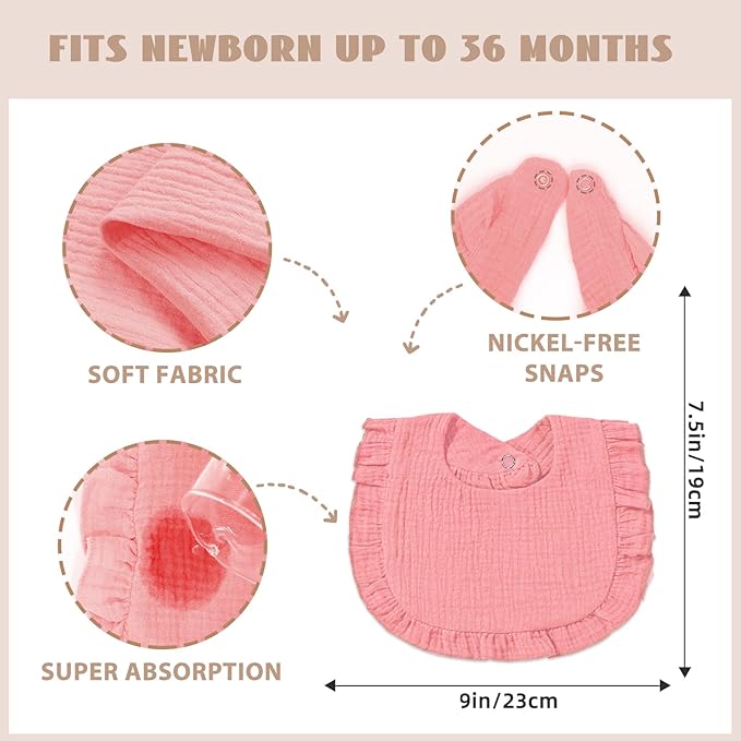 Muslin Baby Bibs for Baby Girls, Muslin Bibs Drool Bandana Bibs (Print white)