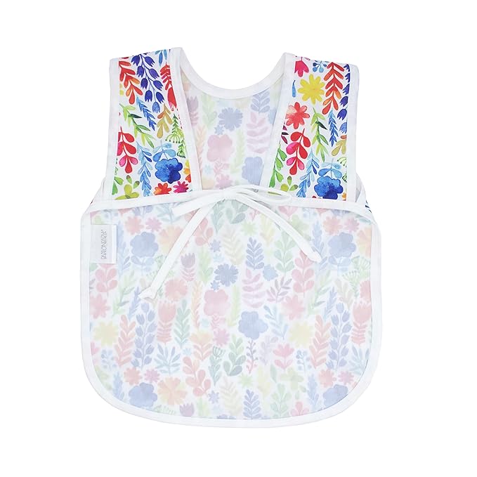 BapronBaby Rainbow Watercolor Floral Bapron - No Neck Tie Safer Bib for Baby & Toddler - Soft Waterproof Stain Resistant - Machine Washable - Sz Baby/Toddler 6m-3T