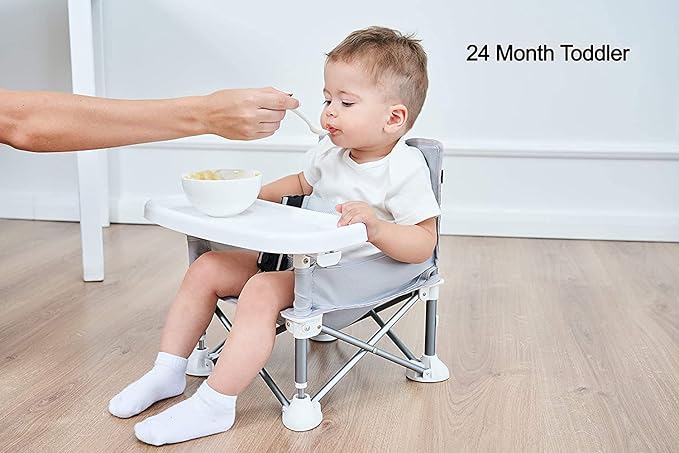 PandaEar Portable Baby Seat Travel| Compact Fold with Straps for Indoor/Outdoor Use| Great for Camping, Beach, Lawn |Toddlers, Kids, Boys, Girls (Grey)